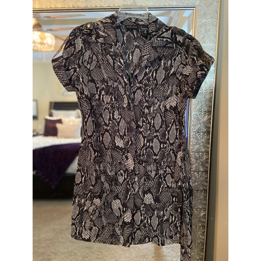 • New York & Company • belted snakeskin military dress
